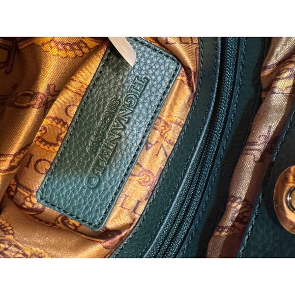 Tignanello Green Suede Genuine Leather Shoulder Bag With Zipper Closure & Patter - Picture 7 of 11